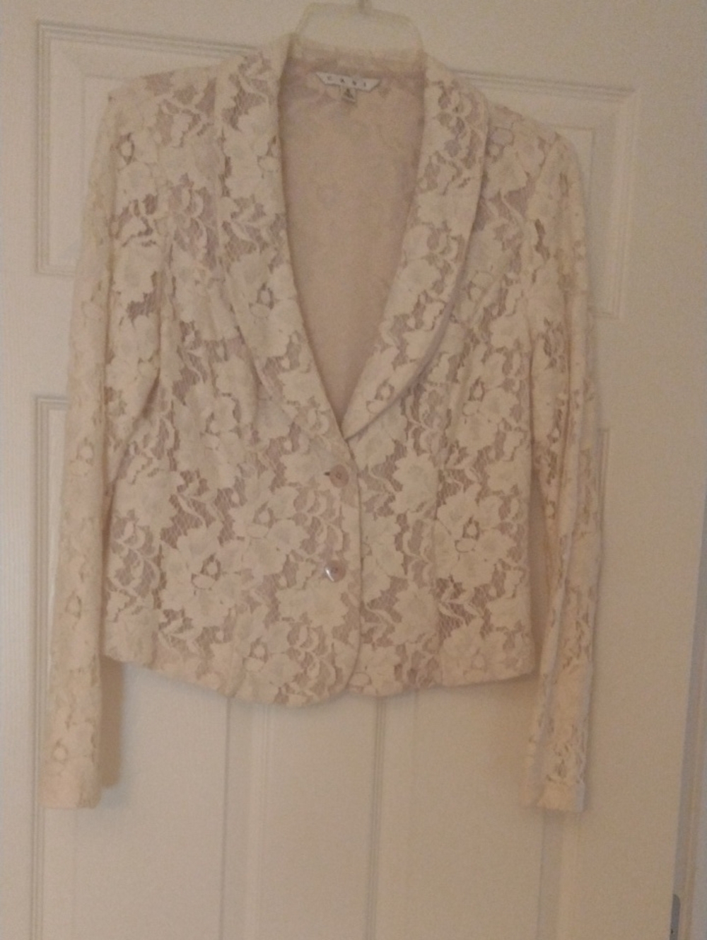 Cabi Lace Lightweight Blazer Jacket in Cream Lace Overlay
